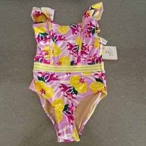 NWT-SHADE CRITTERS Girls' 5T Tropical Lemon Long Sleeve One-Piece Swimsuit UPF50